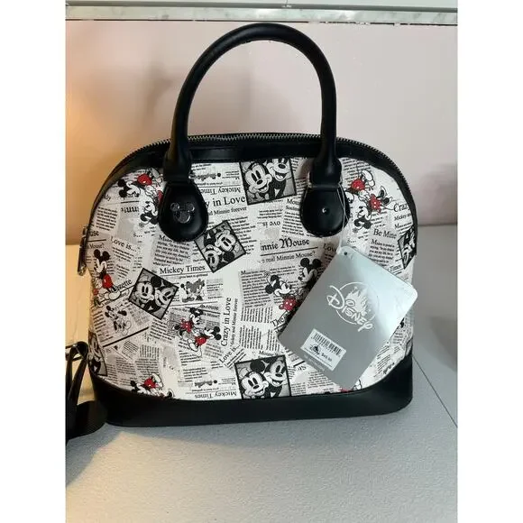 Disney Parks Mickey and Minnie mouse newspaper print purse, Crossbody - Picture 3 of 7